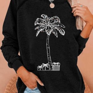 WomenS Casual Christmas Palm Tree And Gift Sweatshirt2