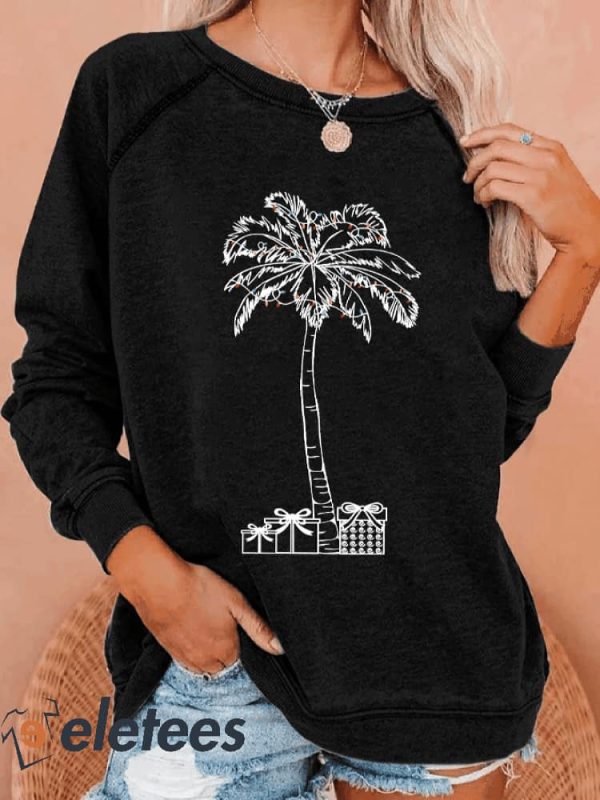 Women’S Casual Christmas Palm Tree And Gift Sweatshirt