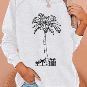 WomenS Casual Christmas Palm Tree And Gift Sweatshirt3