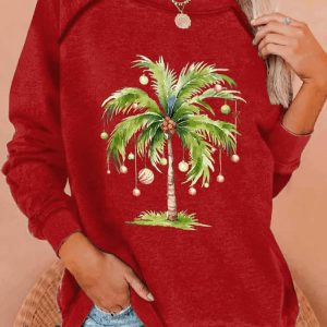 WomenS Casual Christmas Palm Tree Sweatshirt