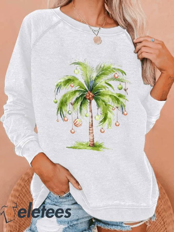 Women’S Casual Christmas Palm Tree Sweatshirt
