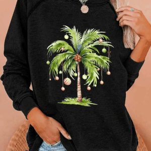 WomenS Casual Christmas Palm Tree Sweatshirt3