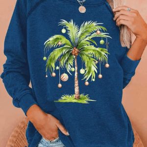 WomenS Casual Christmas Palm Tree Sweatshirt4