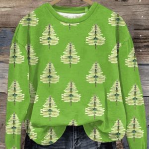 WomenS Casual Dragonfly Tree Christmas Sweatshirt