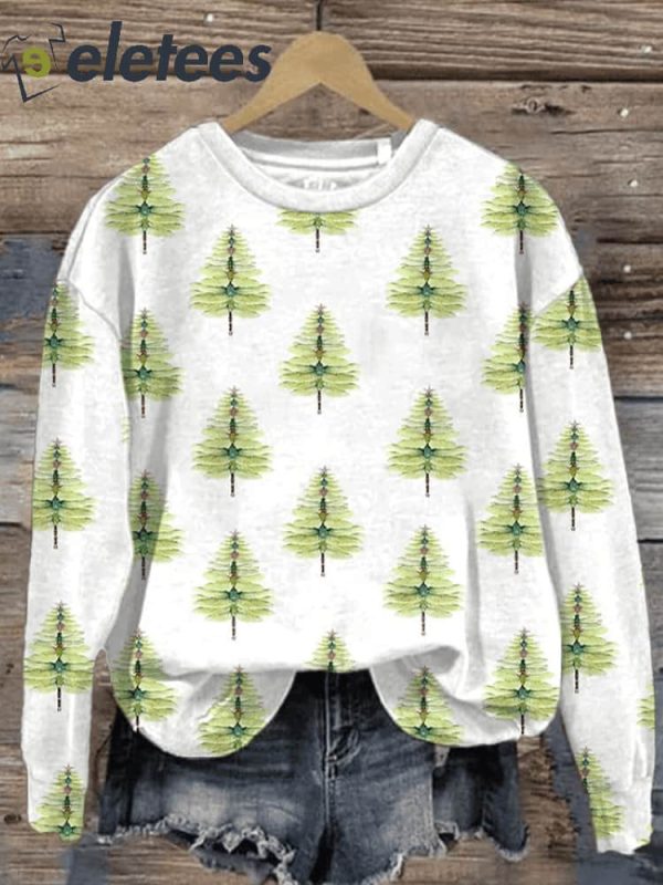 Women’S Casual Dragonfly Tree Christmas Sweatshirt