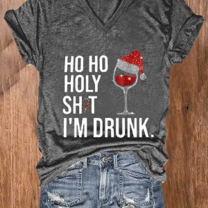 WomenS Ho Ho Holy Shit IM Drunk Printed Casual Shirt1