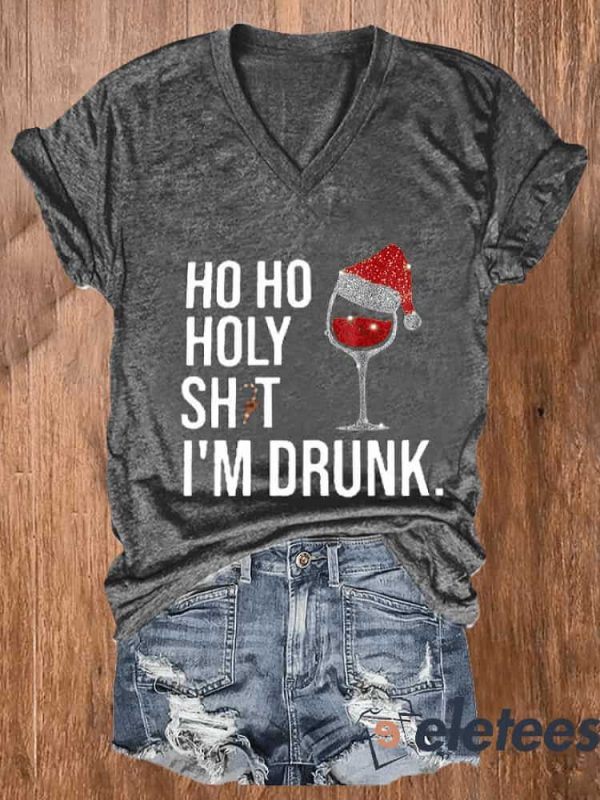 Women’S Ho Ho Holy Shit I’M Drunk Printed Casual Shirt