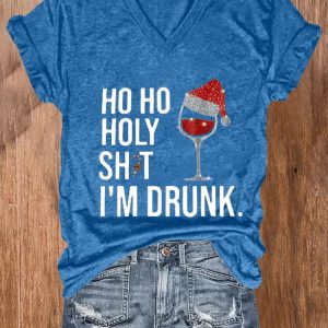 WomenS Ho Ho Holy Shit IM Drunk Printed Casual Shirt2