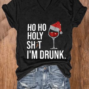WomenS Ho Ho Holy Shit IM Drunk Printed Casual Shirt3