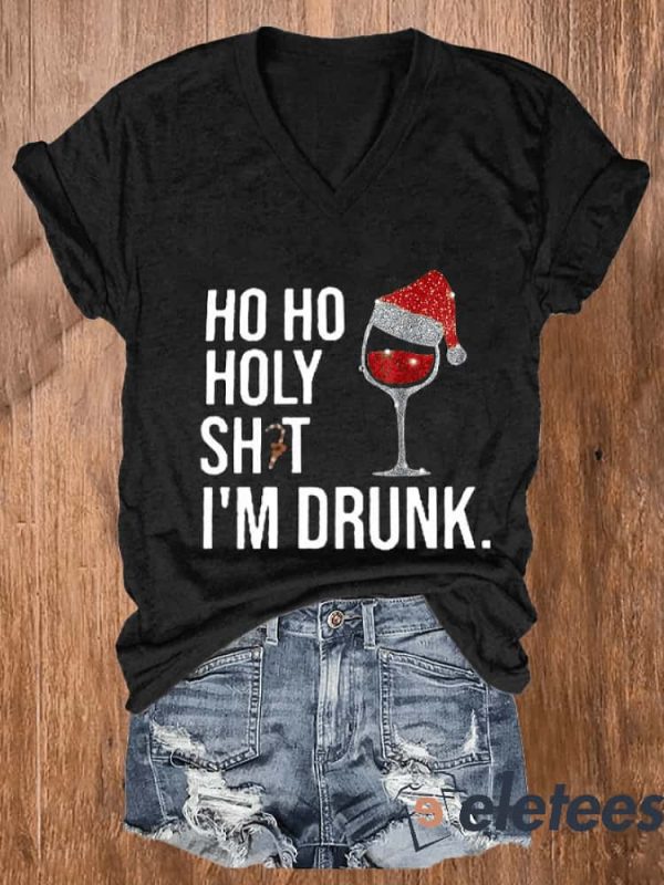 Women’S Ho Ho Holy Shit I’M Drunk Printed Casual Shirt