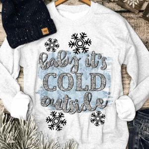 Womens Baby Its Cold Outside Silver Glitter Snowflakes Sweatshirt1