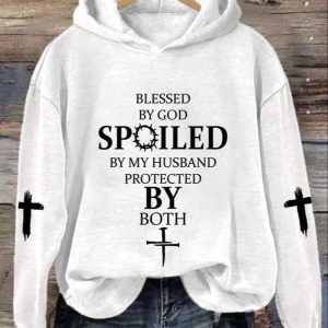 Womens Blessed By God Spoiled By My Husband Protected By Both Casual Hoodie 2
