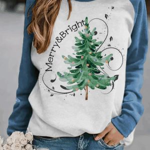 Women’s Blue Merry And Bright Christmas Tree Sweatshirt