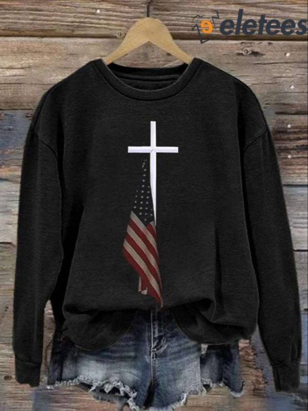 Women’s Casual Cross Print Long Sleeve Sweatshirt