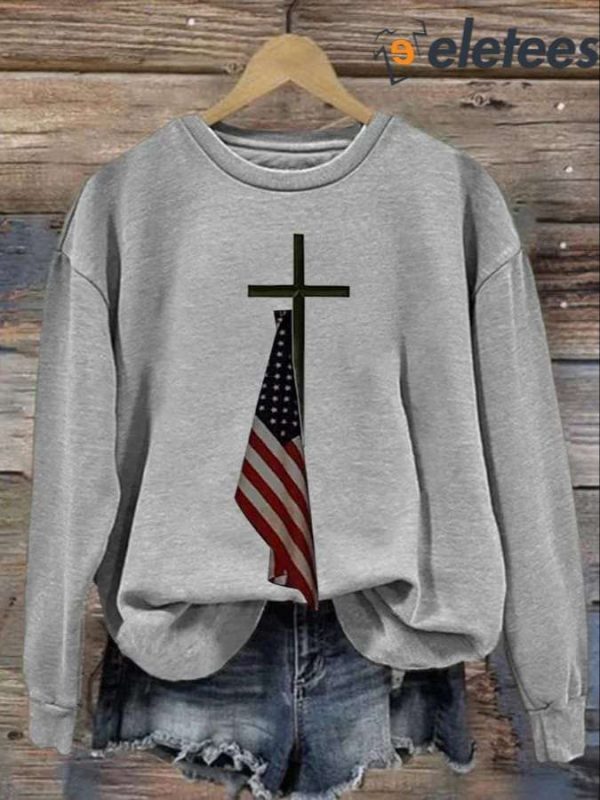 Women’s Casual Cross Print Long Sleeve Sweatshirt
