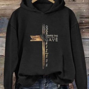 Womens Casual God So Loved The World That He Gave His Only Son Printed Long Sleeve Hoodie 1