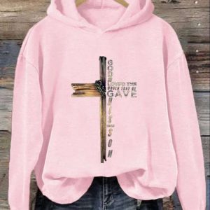 Womens Casual God So Loved The World That He Gave His Only Son Printed Long Sleeve Hoodie 2