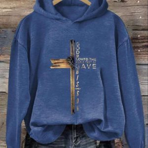 Womens Casual God So Loved The World That He Gave His Only Son Printed Long Sleeve Hoodie 3
