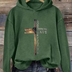 Womens Casual God So Loved The World That He Gave His Only Son Printed Long Sleeve Hoodie 4