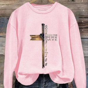 Womens Casual God So Loved The World That He Gave His Only Son Printed Long Sleeve Sweatshirt 2