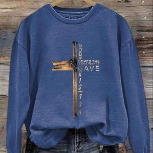Womens Casual God So Loved The World That He Gave His Only Son Printed Long Sleeve Sweatshirt 3