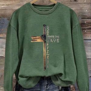 Womens Casual God So Loved The World That He Gave His Only Son Printed Long Sleeve Sweatshirt 4