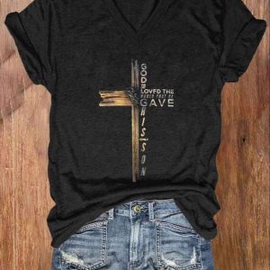 Women’s Casual God So Loved The World That He Gave His Only Son Printed Short Sleeve Shirt