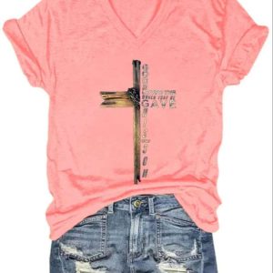 Womens Casual God So Loved The World That He Gave His Only Son Printed Short Sleeve Shirt 3