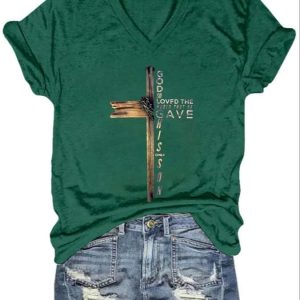 Womens Casual God So Loved The World That He Gave His Only Son Printed Short Sleeve Shirt 4