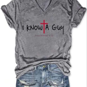 Womens Casual I CanT But I Know A Guy Printed Short Sleeve Shirt 4