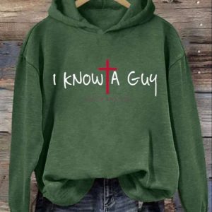 Womens Casual I Cant But I Know A Guy Printed Long Sleeve Hoodie 4
