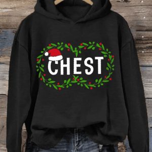 Womens Chest Nuts Fun Christmas Couples Printed Hoodie