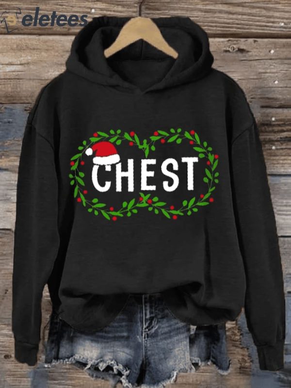 Women’s Chest Nuts Fun Christmas Couples Printed Hoodie