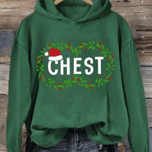Womens Chest Nuts Fun Christmas Couples Printed Hoodie1
