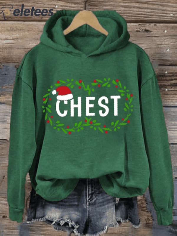 Women’s Chest Nuts Fun Christmas Couples Printed Hoodie