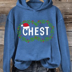 Womens Chest Nuts Fun Christmas Couples Printed Hoodie2