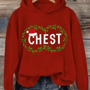 Womens Chest Nuts Fun Christmas Couples Printed Hoodie3