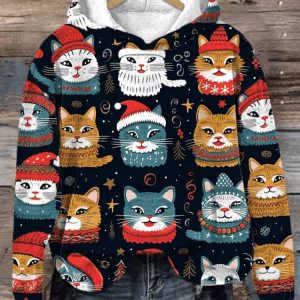 Women’s Christmas Cat Print Hoodie