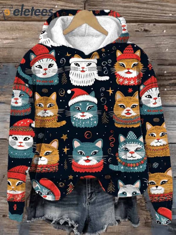 Women’s Christmas Cat Print Hoodie