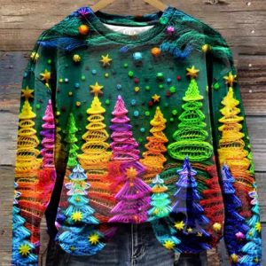 Women’s Christmas Colorful Christmas Tree Printed Casual Sweatshirt