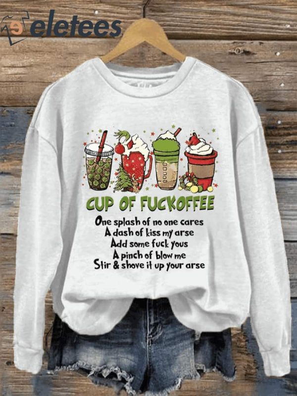 Women’s Christmas Cup Of Fuckoffee Grinch Print Sweatshirt
