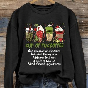 Womens Christmas Cup Of Fuckoffee Grinch Print Sweatshirt3