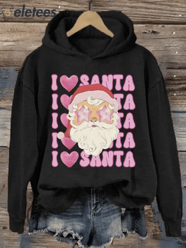 Women’s Christmas I Love Santa Print Hoodie