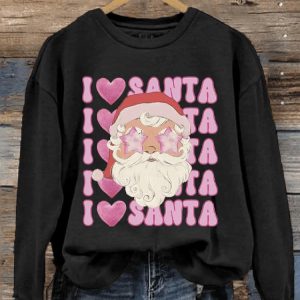Womens Christmas I Love Santa Print Hoodie2