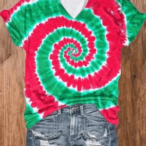 Women’s Christmas Red And Green Tie-Dye Shirt