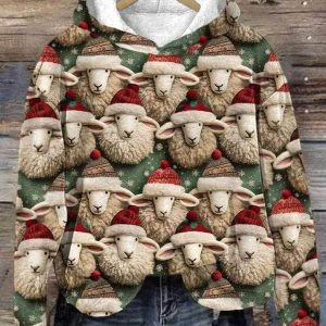Women’s Christmas Sheep Print Hoodie