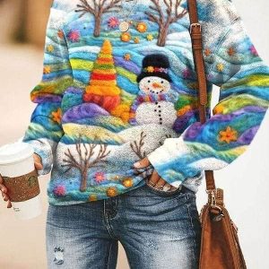 Women’s Christmas snowman print sweatshirt