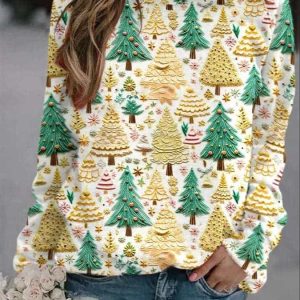 Women’s Christmas tree print sweatshirt