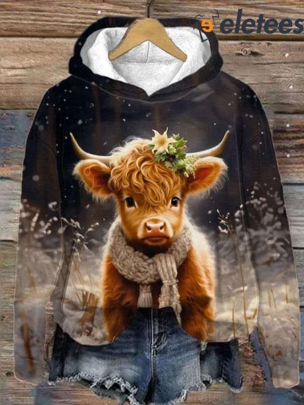 Women’s Cute Baby Highland Cow Print Hoodie