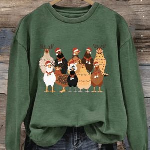 Womens Cute Christmas Chickens Sweatshirt